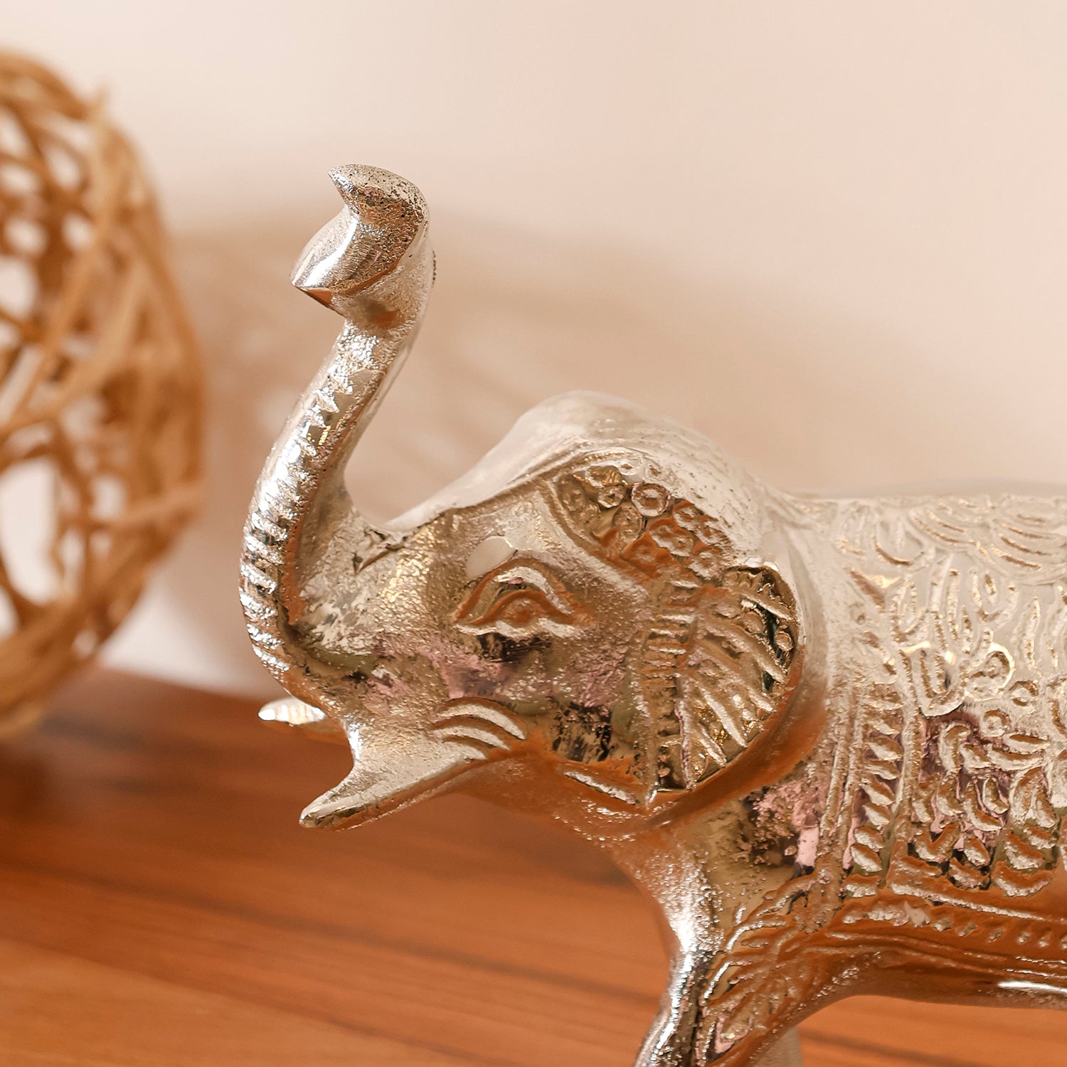 Silver Aluminium Elephant Figurine Showpiece for Tabletop, Shelf