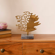 Gold Aluminium Leaf Sculpture Showpiece with Black Marble Base for Tabletop