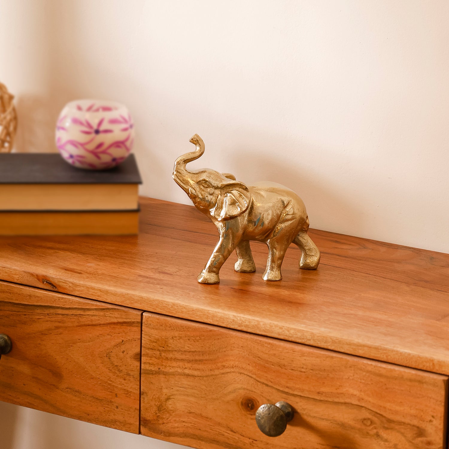 Gold Aluminium Elephant Figurine Showpiece for Tabletop