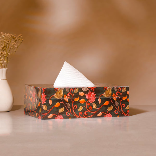 Kalamkari Tissue Box – Decorative Wooden Napkin Holder for Living Room