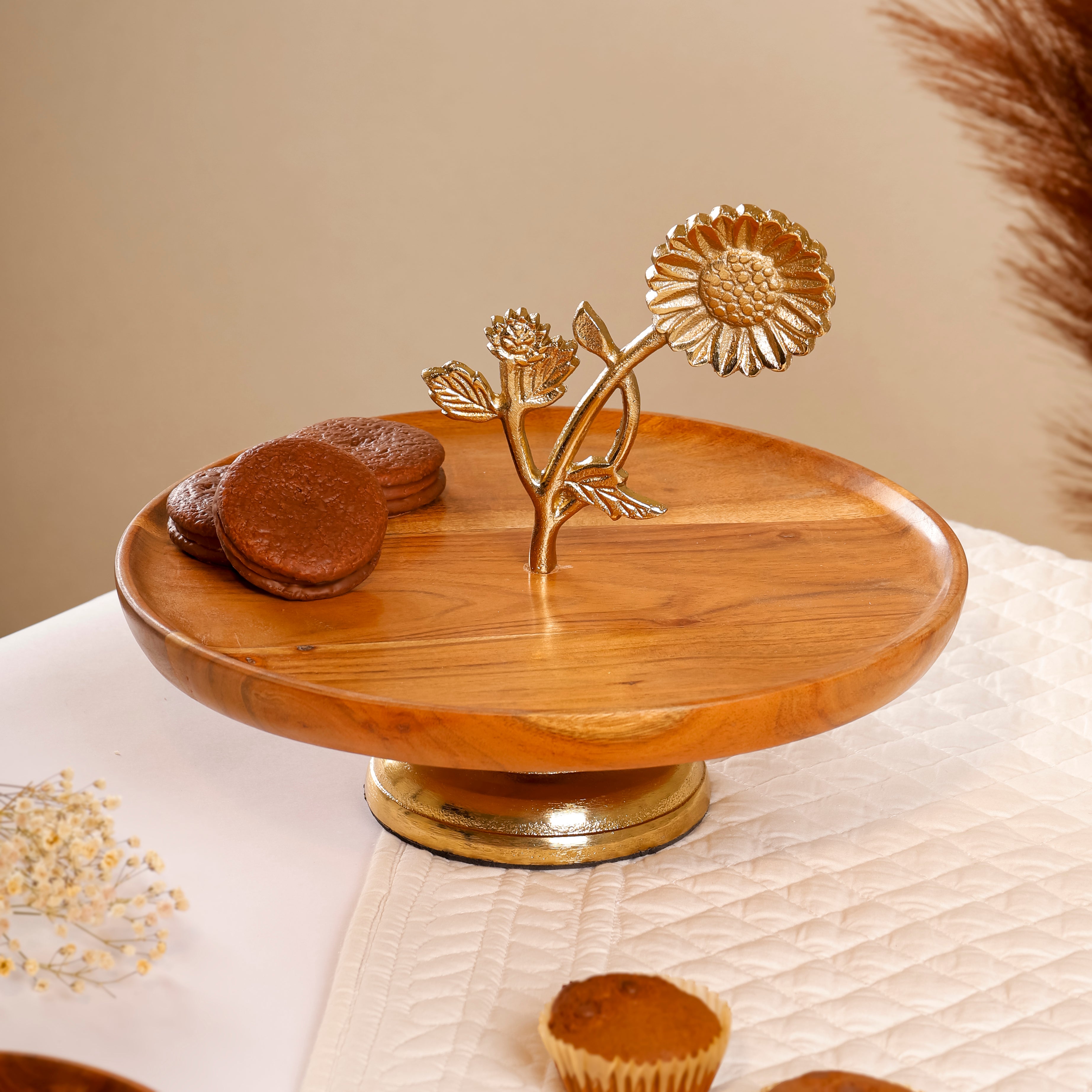 Sunflower Golden Bloom Wooden Cake Stand