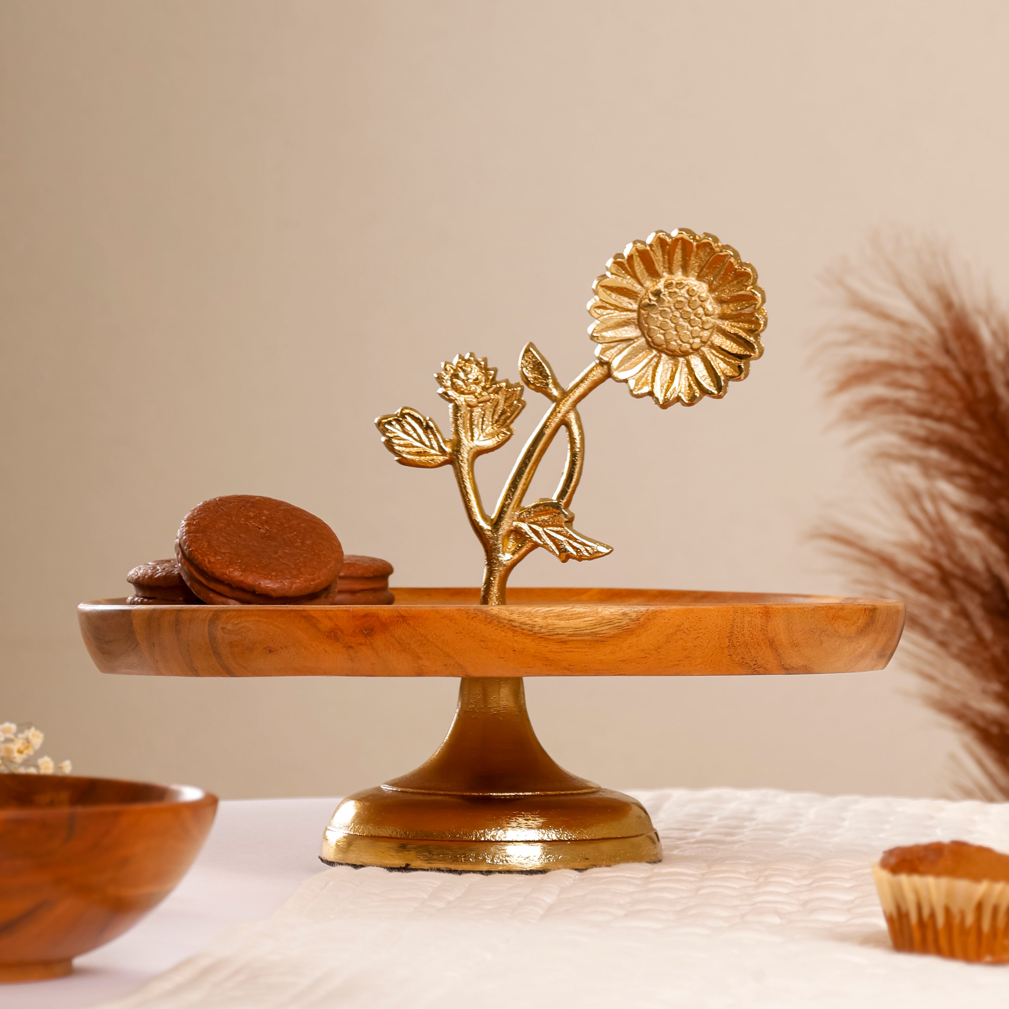 Sunflower Golden Bloom Wooden Cake Stand