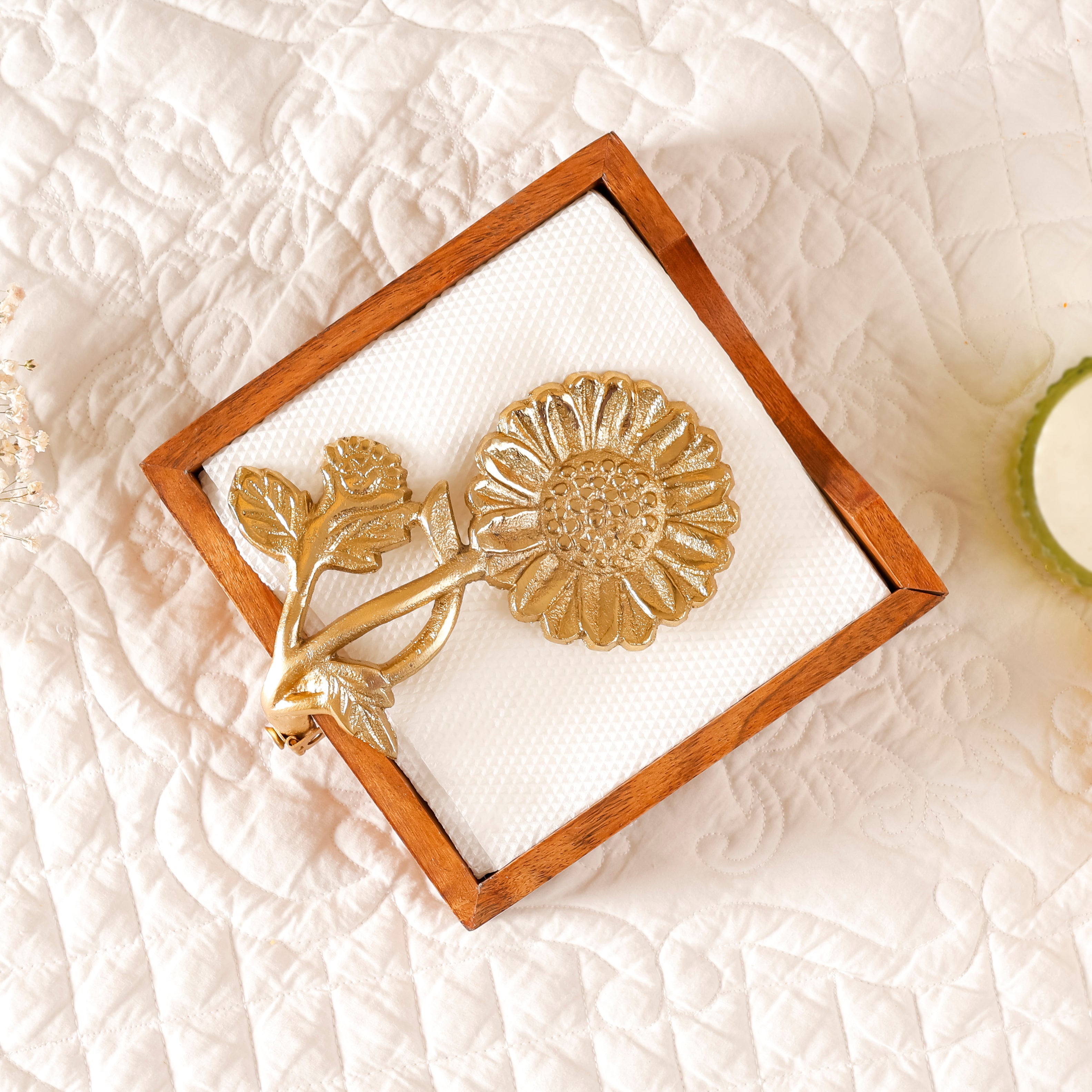 Sunflower Wooden Tissue Holder | Handcrafted Acacia Wood Napkin Box for Dining Table & Home Décor