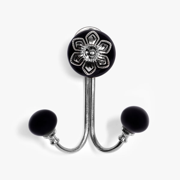 Black Silver Fleur Filigree Hooks