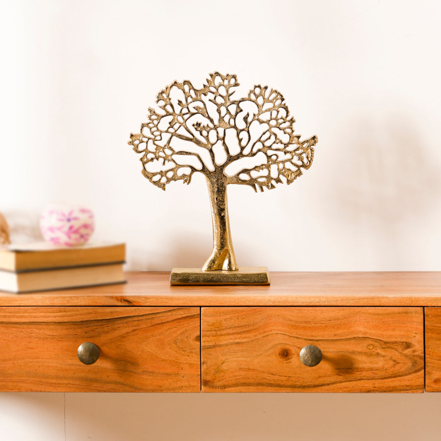 Gold Aluminium Tree Sculpture Showpiece for Tabletop