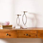 Gold Pillar Candle Holder Set of 2 with White Marble Base for Tabletop