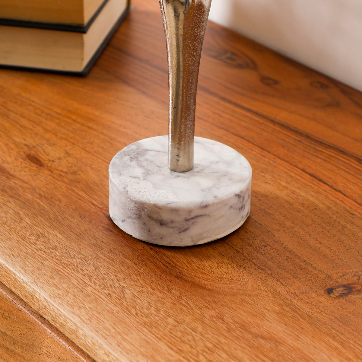 Silver Candle Holder Set of 2 with White Marble Base for Tabletop
