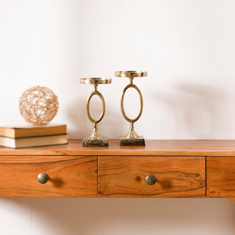 Gold Pillar Candle Holder Set of 2 for Tabletop, Dining Table