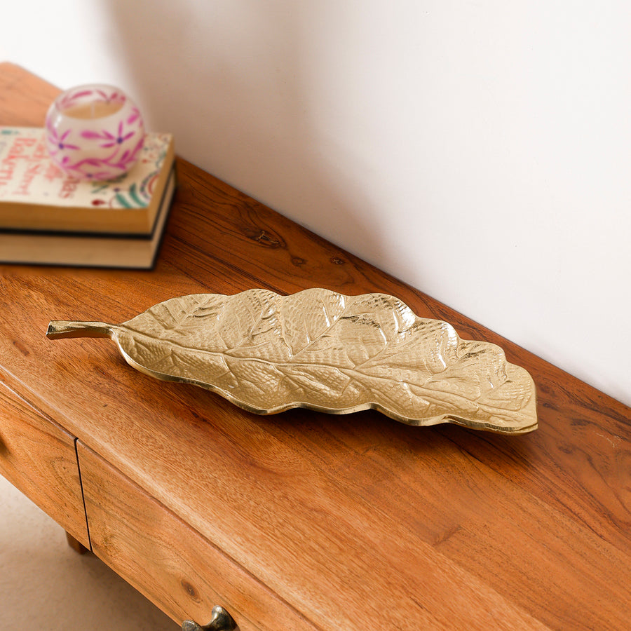 Gold Aluminium Leaf Decorative Tray for Tabletop, Console