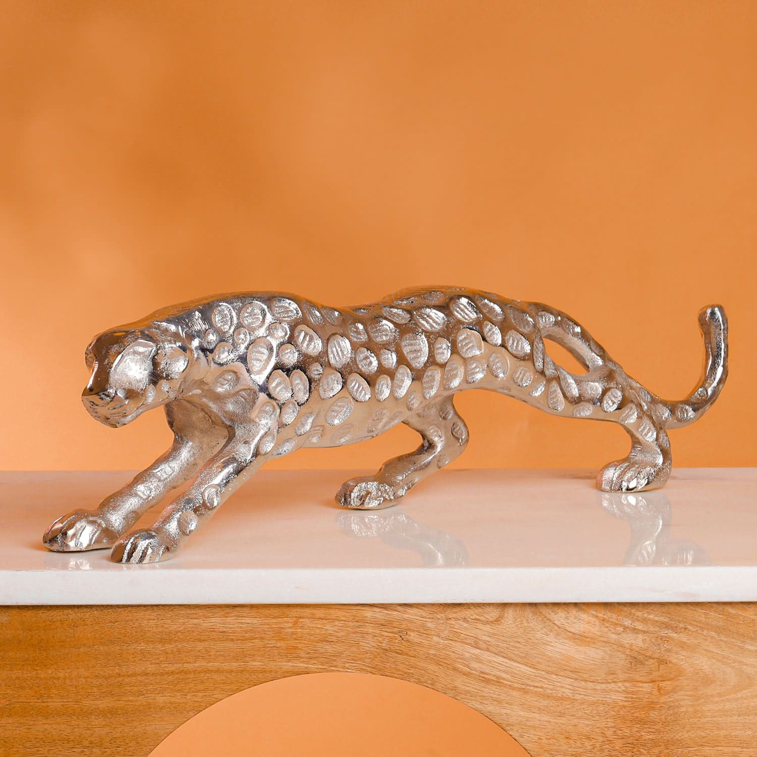 Silver Leopard Figurine for Home Decor | Metal Animal Sculpture