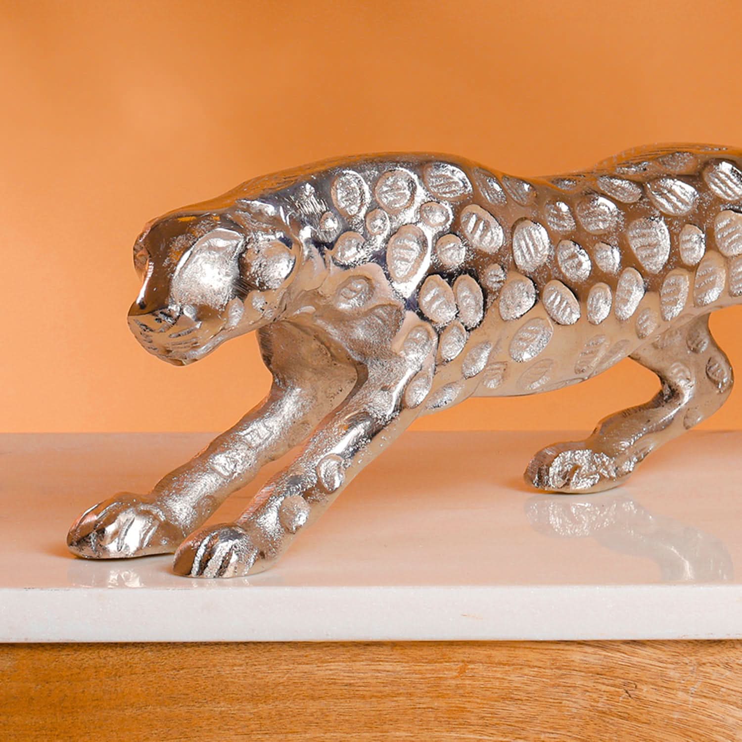 Silver Leopard Figurine for Home Decor | Metal Animal Sculpture