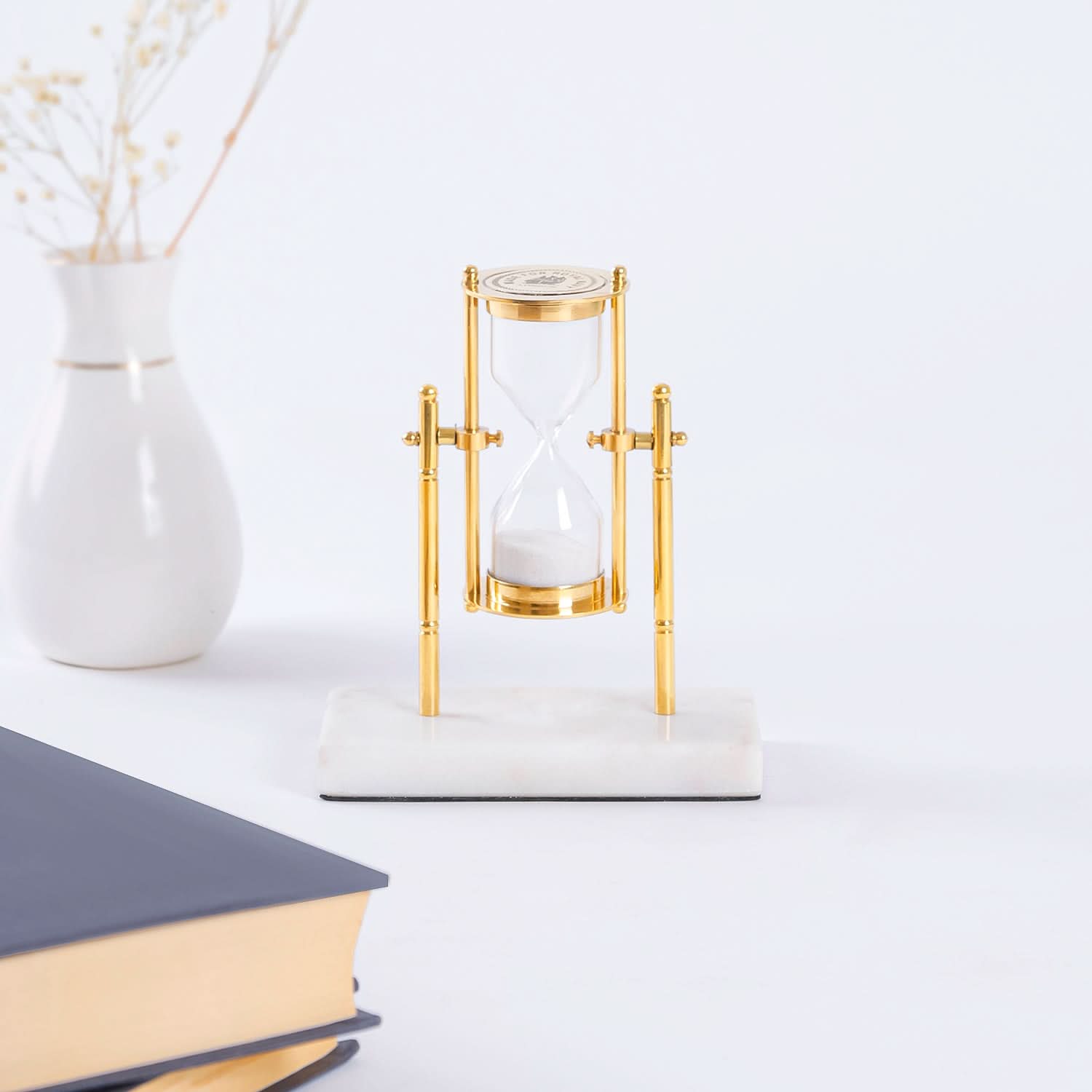 Elegant Sand Timer with Gold Frame and Marble Base