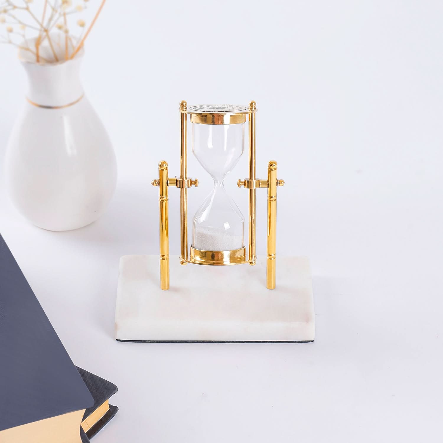 Elegant Sand Timer with Gold Frame and Marble Base