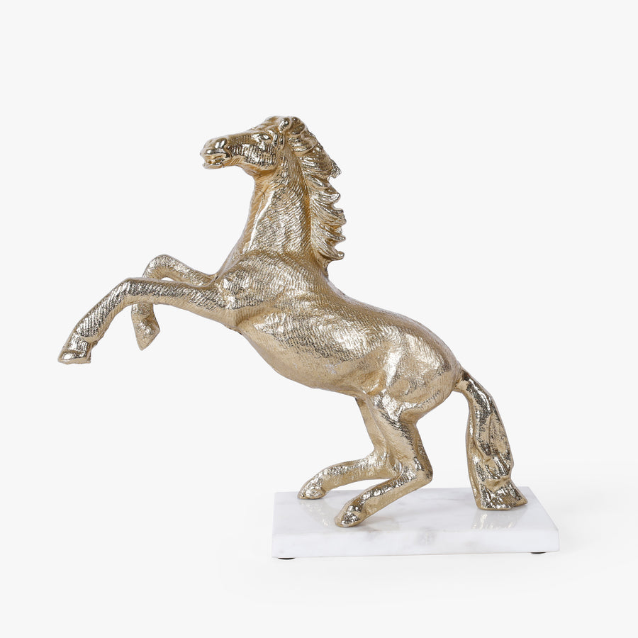 Gold Aluminium Horse Figurine with White Marble Base for Tabletop