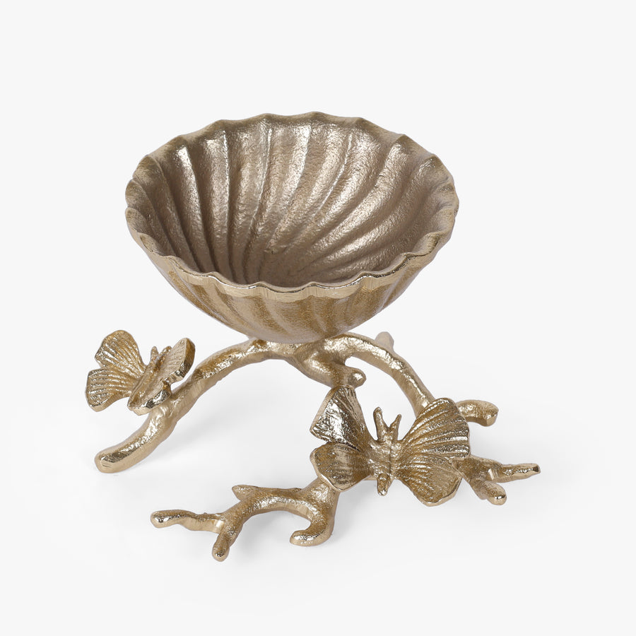 Gold Aluminium Decorative Bowl with Leaf Base for Tabletop