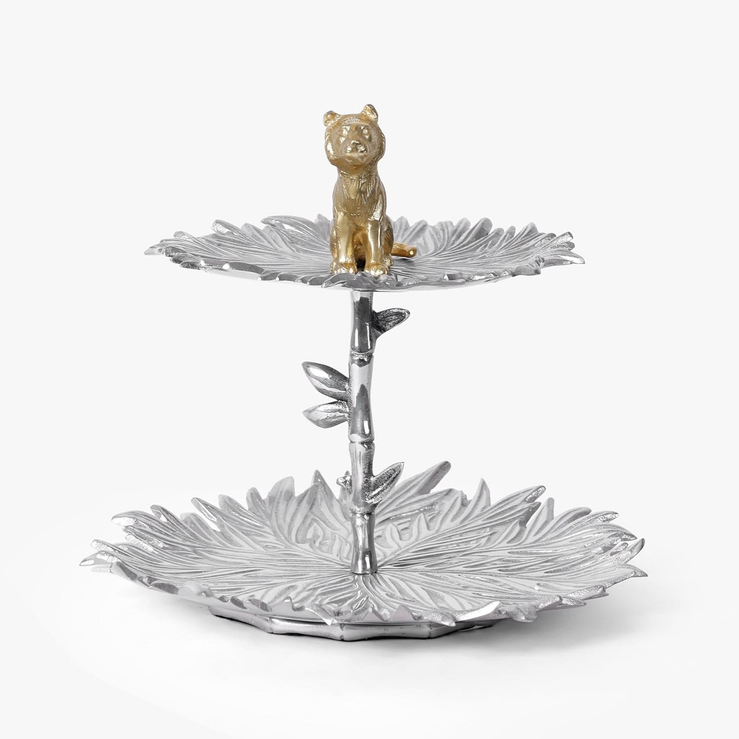 Casa Decor Two-Tier Leaf Dessert Stand (Silver & Gold)