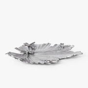 Silver Leaf Platter with Dragonfly Detail | Decorative Metal Serving Plate & Table Accent