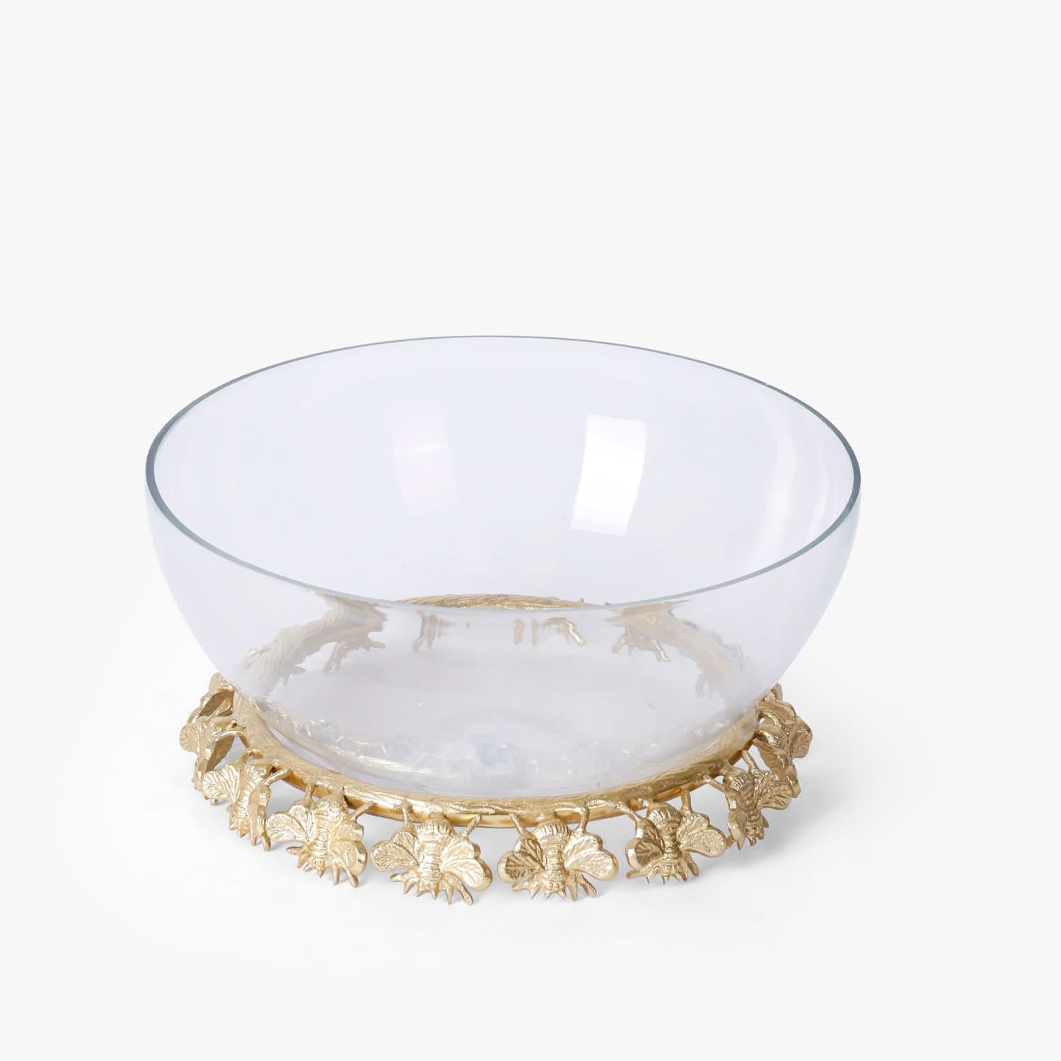 Glass Serving Bowl with Gold Bee Stand | Decorative Dining & Kitchen Centrepiece