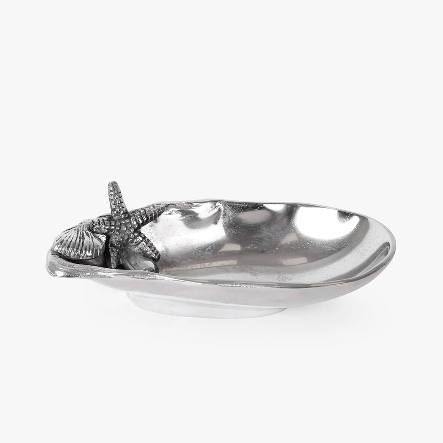 Coastal Starfish Trinket Tray – Silver Metal Catchall Dish for Coffee Table & Vanity
