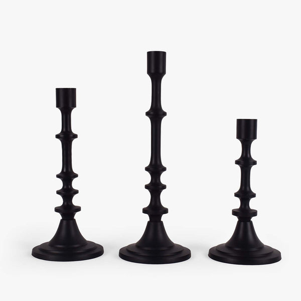 Sleek Black Tapered Candle Holder Set of 3