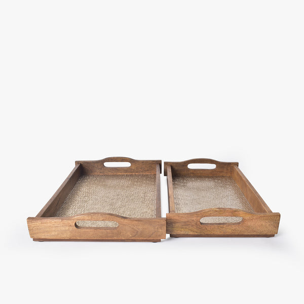 Crackle Glass Design Handcrafted Wooden Serving Tray