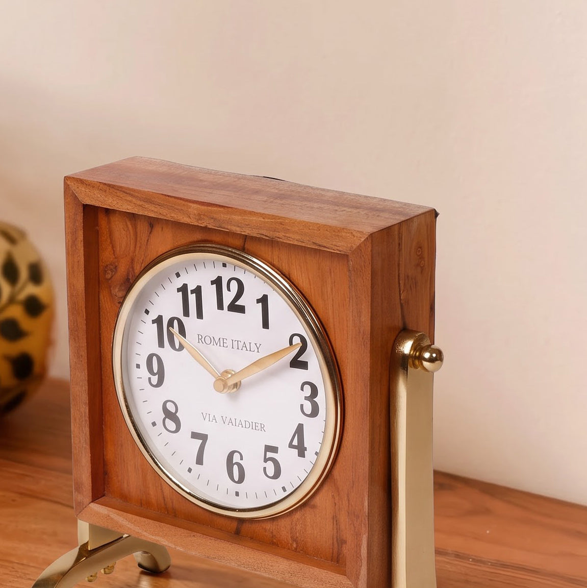Wooden & Brass Vintage Table Clock for Desk Décor