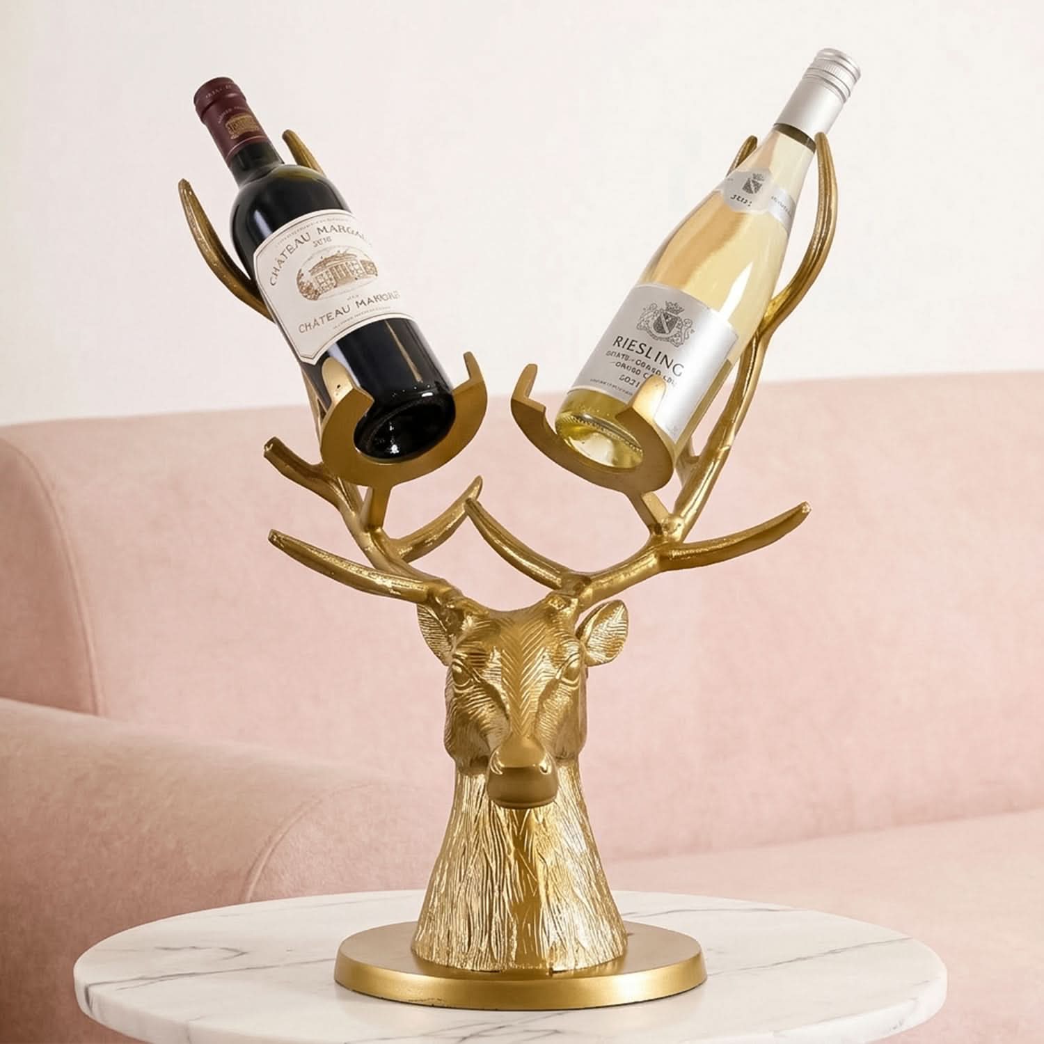 Stag Wine Bottle Holder Stand (Gold) – Table & Bar Decor