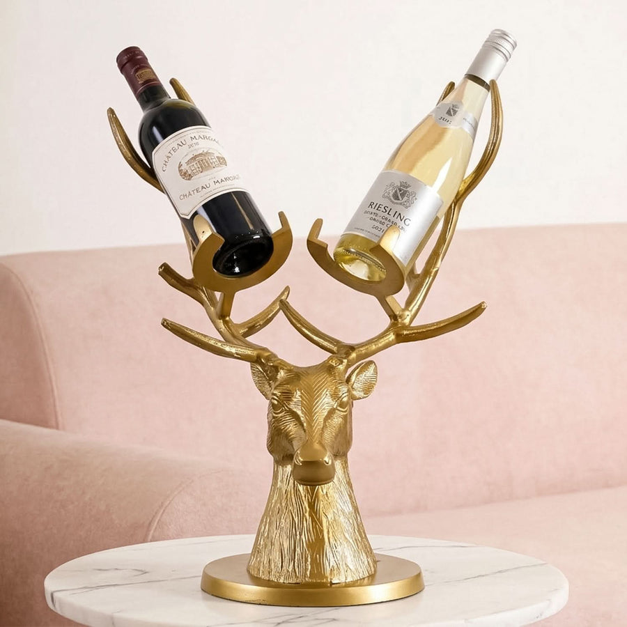 Stag Wine Bottle Holder Stand (Gold) – Table & Bar Decor