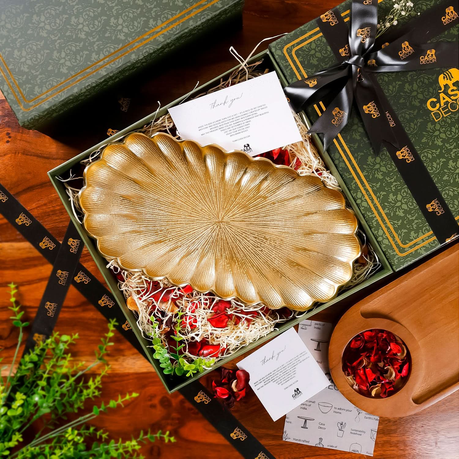 Gold Floral Aluminium Tray – Designer Table Decor & Festive Gift