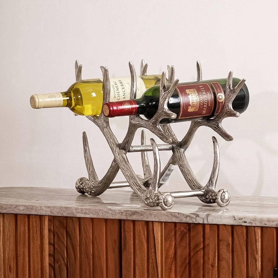 Antler Style Wine Bottle Holder Rack | Metal Wine Stand for Table, Bar & Kitchen Decor | Rustic Decorative Bottle Organizer