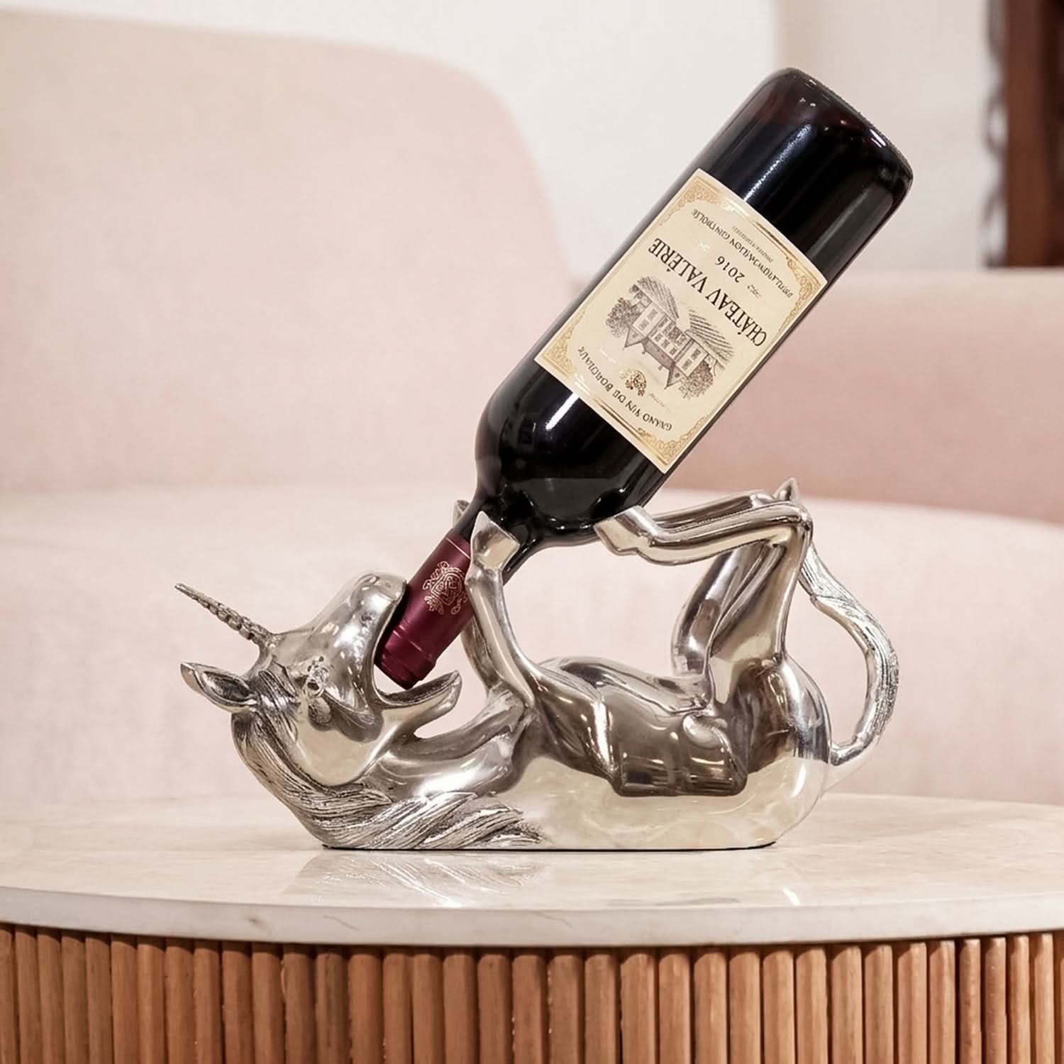 Silver Unicorn Wine Bottle Holder | Decorative Wine Rack & Bar Decor Accent
