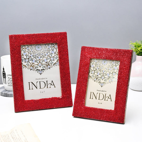 Red Velvet Beaded Photo Frames (Set of 2)